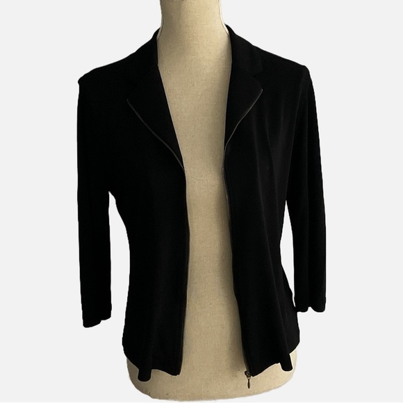 Evan-Picone Slinky Blazer Zip Front Size Large Black 3/4 Sleeves Formal Classic - Picture 3 of 10